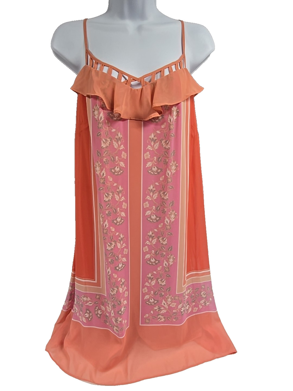 LC Lauren Conrad Womens Dress Pink Orange Ruffled Handkerchief Slip Size 12